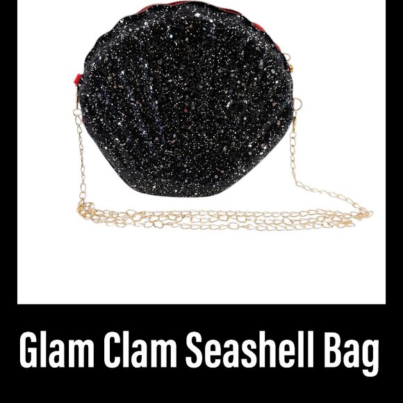 Glam Clam /Sparkle Seashell Crossbody Handbag / Shell Purse- Black/Silver - NWT - Picture 2 of 12